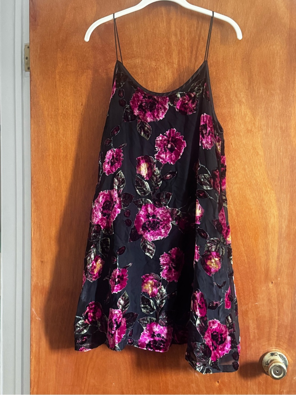 Floral Velvet-Print Black Slip Dress